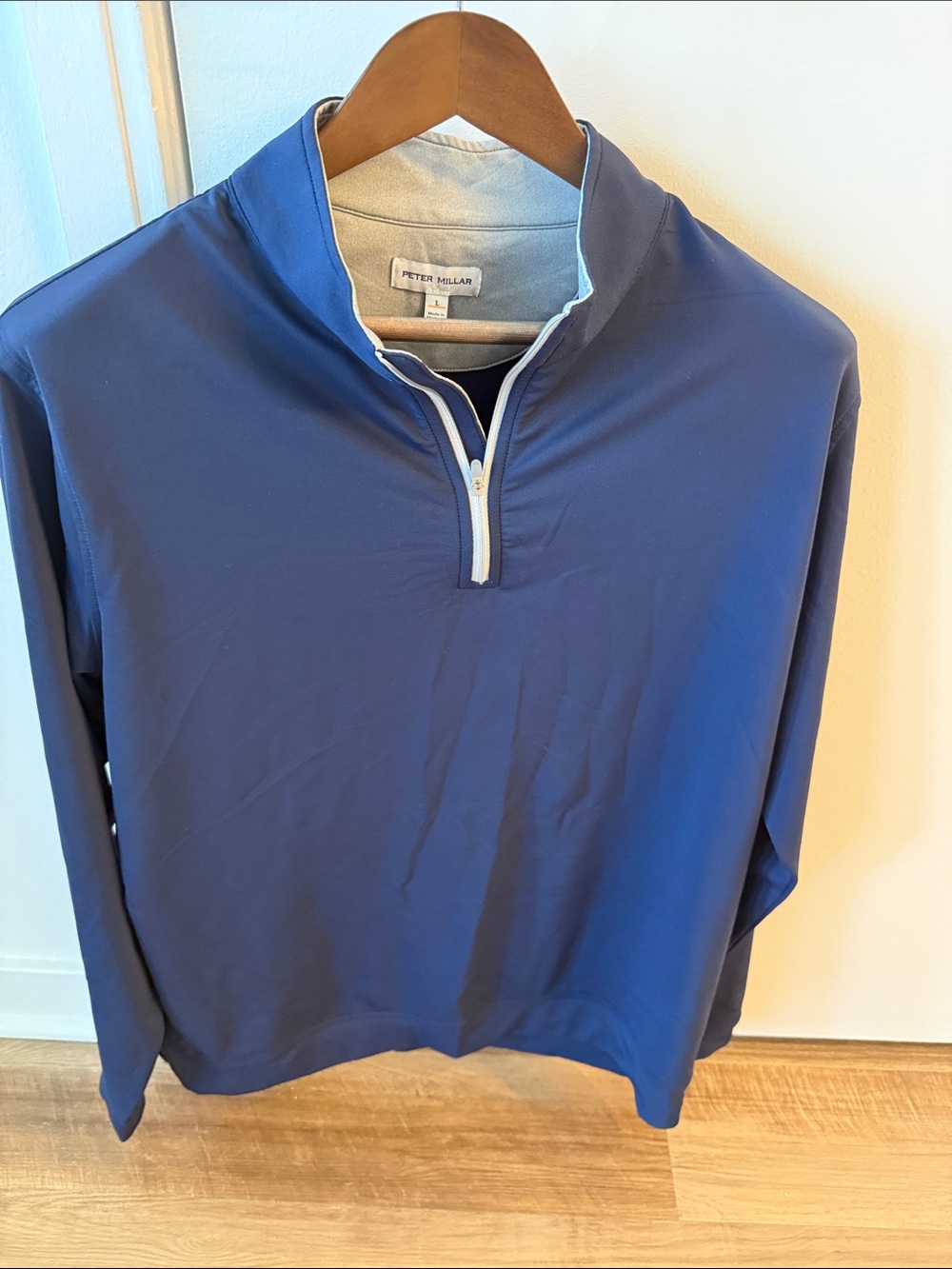 Peter Millar Navy Quarter-Zip Pullover with Light Gray Trim